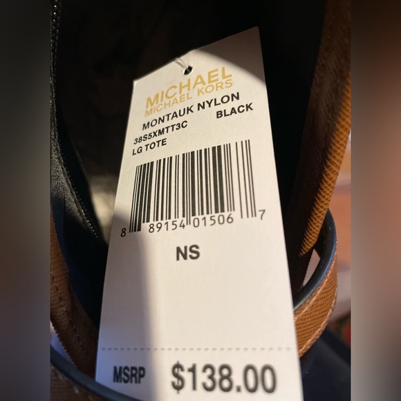 NWT  MICHAEL KORS  TOTE.   Black nylon with tan trim and Gold Tone Hardware - Picture 9 of 9